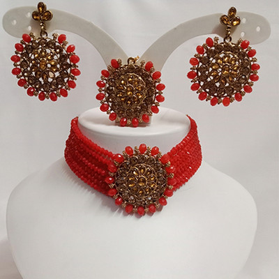 SERAT FAB Dori Gold-plated Red Jewellery Set(Pack of 1)