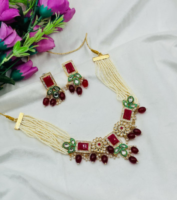SHYAM Alloy Gold-plated Maroon Jewellery Set(Pack of 1)