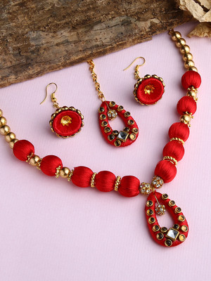Akshara Dori Gold-plated Red Jewellery Set(Pack of 3)