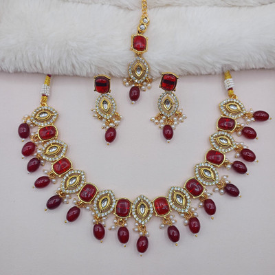 NANDAI Alloy Gold-plated Ruby Red Jewellery Set(Pack of 1)