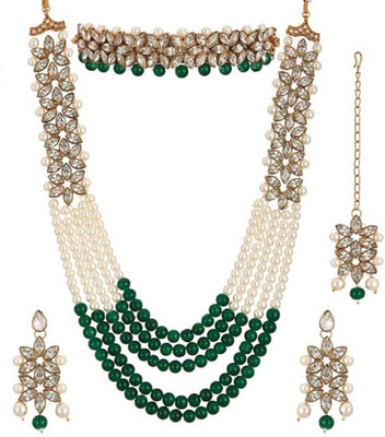 White pearl Alloy Gold-plated Green, White Jewellery Set(Pack of 1)