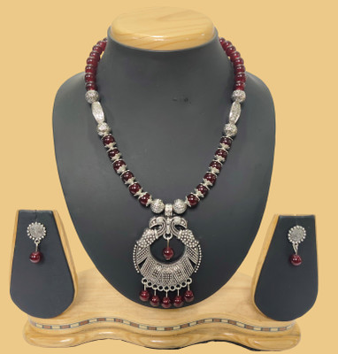 HARIHARA FASHION Oxidised Silver Maroon Jewellery Set(Pack of 1)