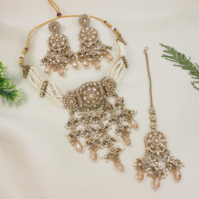 Atulya Alloy Gold-plated White Jewellery Set(Pack of 4)