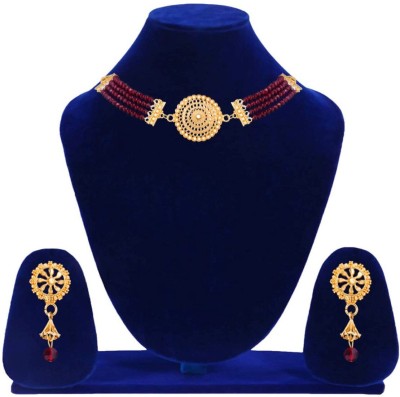 YEMBON Brass Gold-plated Red Jewellery Set(Pack of 1)