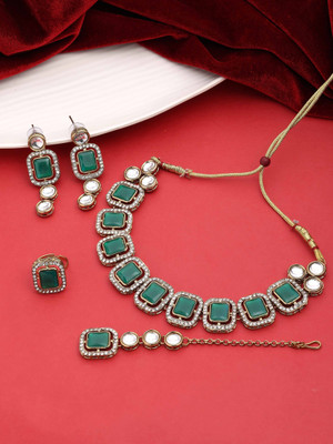 SAIYONI Alloy Gold-plated Green Jewellery Set(Pack of 5)