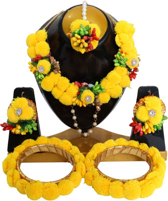 TheQueenVibes Fabric Yellow Jewellery Set(Pack of 1)