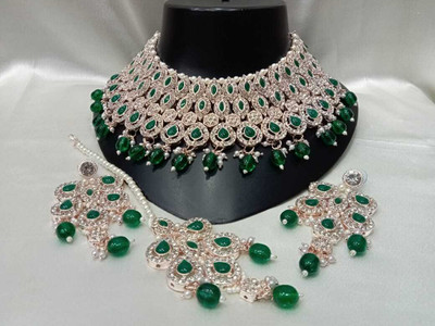 CHARBHUJA Alloy Gold-plated Green Jewellery Set(Pack of 4)