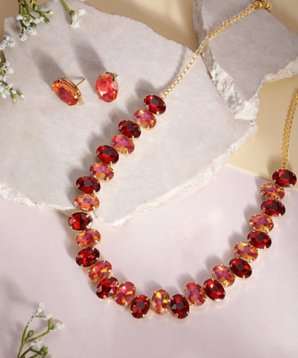 MANSIYAORANGE Alloy Gold-plated Red Jewellery Set(Pack of 3)