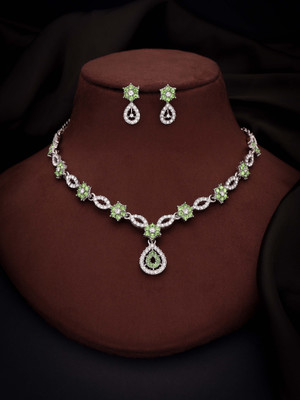 Sangria Brass Gold-plated Silver, White, Green Jewellery Set(Pack of 1)