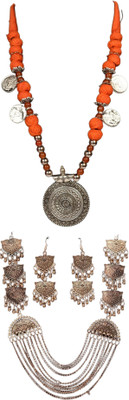 HOUSE OFF COMMON Oxidised Silver Orange, Multicolor Jewellery Set(Pack of 2)