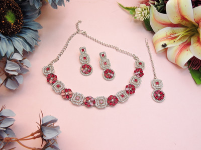 VATSALYA creation Alloy Gold-plated Ruby Red Jewellery Set(Pack of 1)