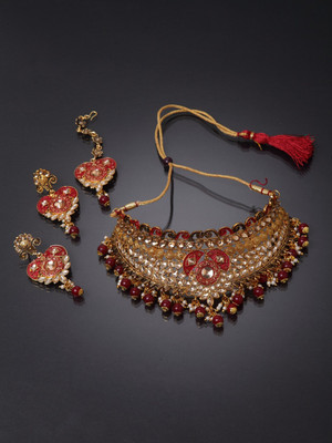 Anika's Creation Alloy Gold-plated Maroon Jewellery Set(Pack of 1)