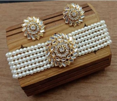 RAHUL TRADERS Alloy Gold-plated White Jewellery Set(Pack of 1)
