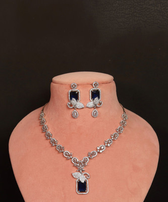 BlingNation Brass Rhodium Blue Jewellery Set(Pack of 1)