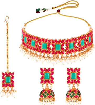 AADITA Brass, Copper Gold-plated Maroon, Green, White Jewellery Set(Pack of 1)