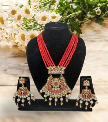 Msfashion Zinc Gold-plated Red Jewellery Set(Pack of 1)