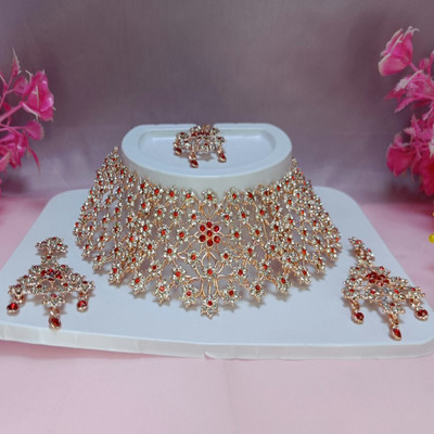 IBM COLLECTIONS Metal Gold-plated Red Jewellery Set(Pack of 1)