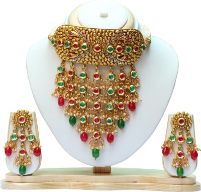 Swarajshop Alloy Gold-plated Green, Maroon Jewellery Set(Pack of 1)