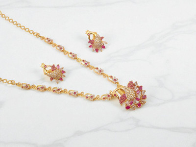 Pretty Queen Brass, Copper Gold-plated Pink, White Jewellery Set(Pack of 2)