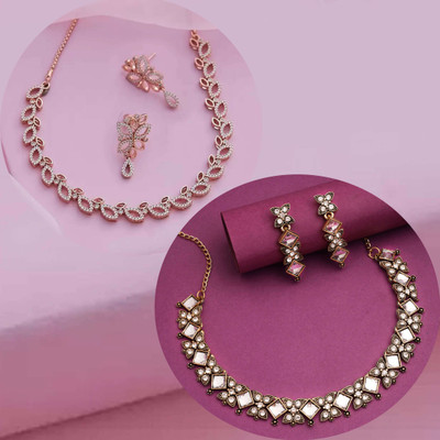 Divastri Brass Gold-plated White Jewellery Set(Pack of 2)