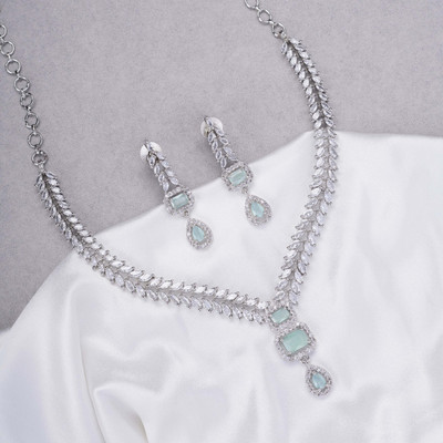 Opal Touch Brass Rhodium Green Jewellery Set(Pack of 2)