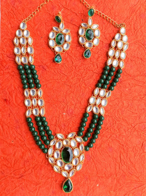 RozMili Brass Gold-plated Green Jewellery Set(Pack of 3)