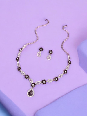 Matram Alloy Rhodium Maroon Jewellery Set(Pack of 1)