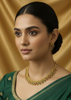 Anita Fancy Store Copper Gold-plated Gold, Maroon, Green Jewellery Set(Pack of 1)