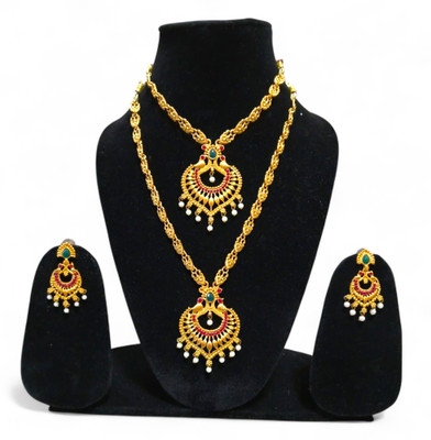 ZarSaaA Alloy Gold-plated Gold, Red, Green Jewellery Set(Pack of 1)