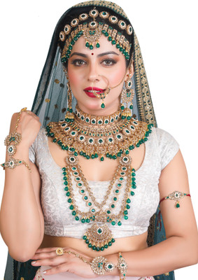 Kum Kum art Alloy Gold-plated Green Jewellery Set(Pack of 10)