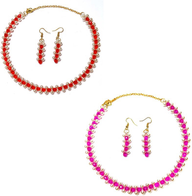 PRAGATI Alloy Red, Pink Jewellery Set(Pack of 2)