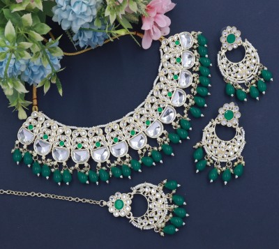 R A Enterprises Alloy Gold-plated Green Jewellery Set(Pack of 4)