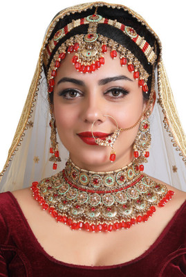 SS IMITATION JEWELLERY Alloy Gold-plated Red Jewellery Set(Pack of 4)