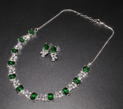 Shining Angel Alloy Silver Green Jewellery Set(Pack of 3)