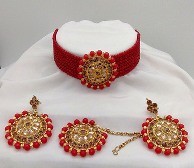 JMBW INTERNATIONAL Alloy Gold-plated Red Jewellery Set(Pack of 3)