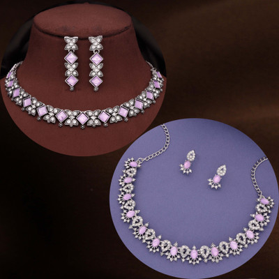 brado jewellery Brass Gold-plated Silver, Purple, Purple Jewellery Set(Pack of 1)