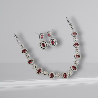 V.V. Sons Brass 958 Silver Red Jewellery Set(Pack of 1)