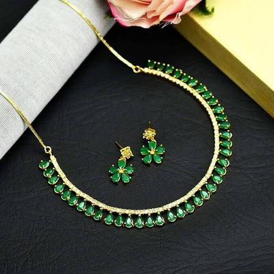 V.V. Sons Brass Gold-plated Green Jewellery Set(Pack of 1)