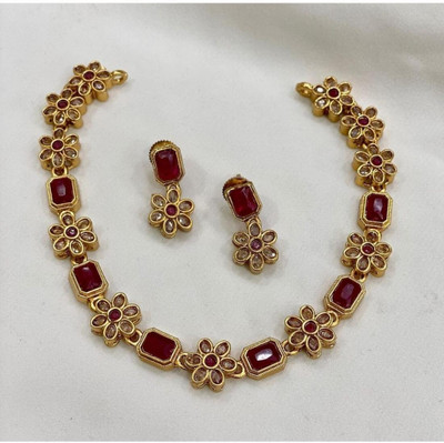 Joyful Brass Maroon Jewellery Set(Pack of 1)