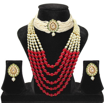Nifty Mother of Pearl Gold-plated Red Jewellery Set(Pack of 4)
