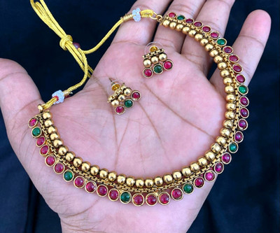 PBM CREATIONS Copper Gold-plated Red, Green Jewellery Set(Pack of 3)