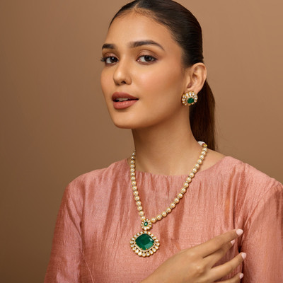 Kushal's Fashion Jewellery Copper Green Jewellery Set(Pack of 3)