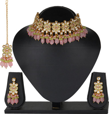 Matushri Art Brass Gold-plated Pink, Turquoise Jewellery Set(Pack of 1)