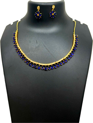 V.V. Sons Brass Gold-plated Blue Jewellery Set(Pack of 1)