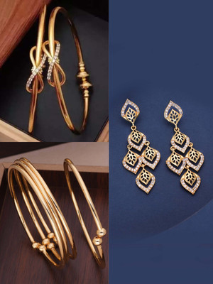 VEDDAA Brass Gold-plated Beige, Purple Jewellery Set(Pack of 3)