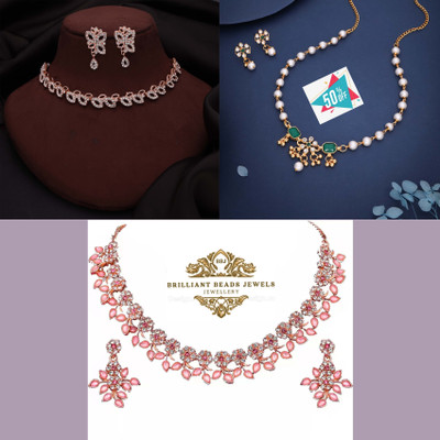 BRILLIANT BEADS JEWEL Alloy Gold-plated Pink, Green Jewellery Set(Pack of 3)