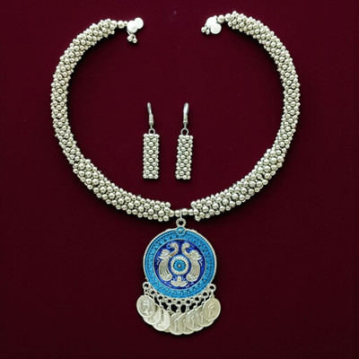 Aroras Bridal & Fashion Jewellery Brass Silver Blue, Silver Jewellery Set(Pack of 1)