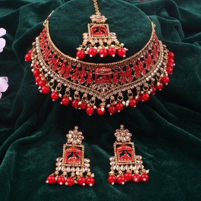 ishwar art Alloy Gold-plated Red Jewellery Set(Pack of 1)