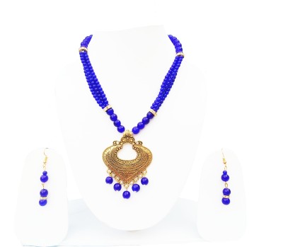 Uniquedezines Metal, Dori, Plastic Gold-plated Blue, Gold Jewellery Set(Pack of 1)