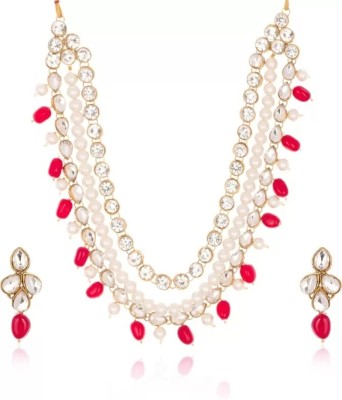 White pearl Alloy Gold-plated Red, White Jewellery Set(Pack of 1)